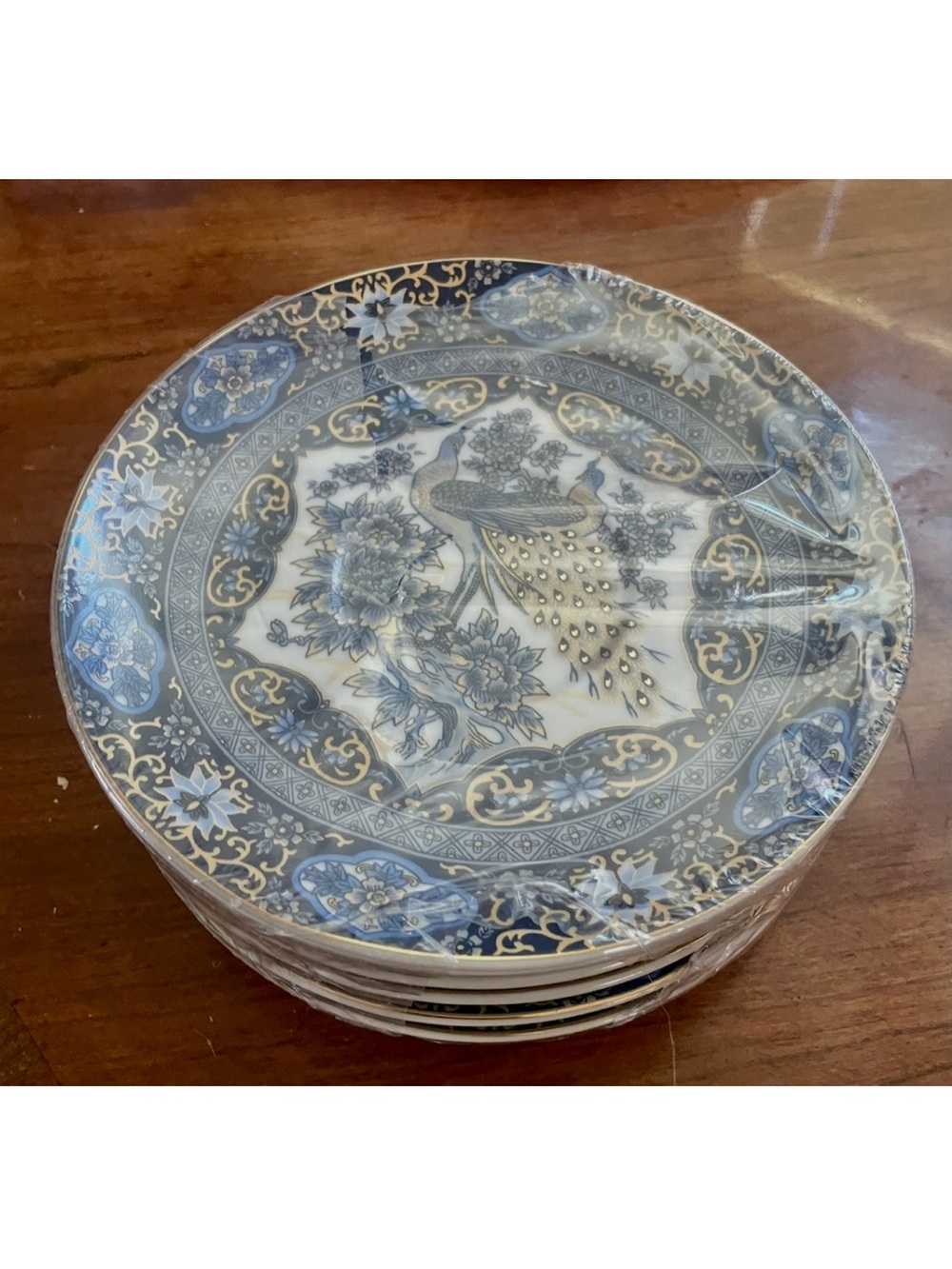 Vintage PEARL Chinoiserie Peacock Teacup & Saucer Set of 6 w/ Padded Heart Box - Picture 7 of 8
